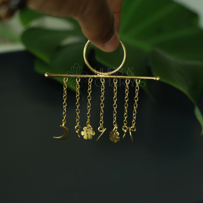 GOLDEN CELESTIA TASSEL ADJUSTABLE STATEMENT RING