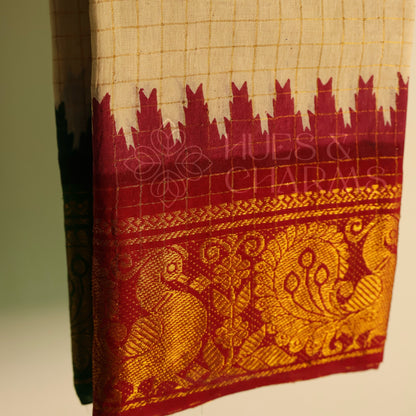 MADURAI SUNGUDI GANGA JAMUNA BORDERED SAREE (MUD WHITE COLOUR )