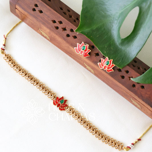 GOLDEN PADMA CHOKER SET (COLOURS AVAILABLE)