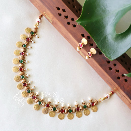 GOLDEN LAKSHMI COIN NECKLACE SET WITH PEARLS