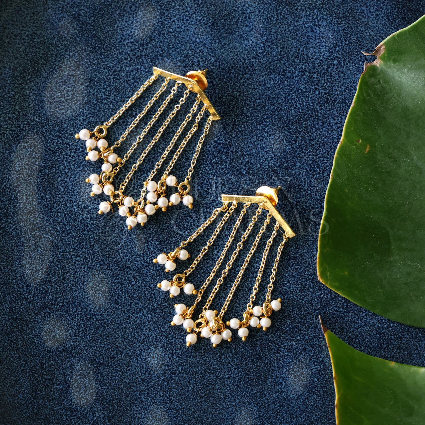 GOLDEN PEARL LAYERED DANGLER STATEMENT EARRINGS