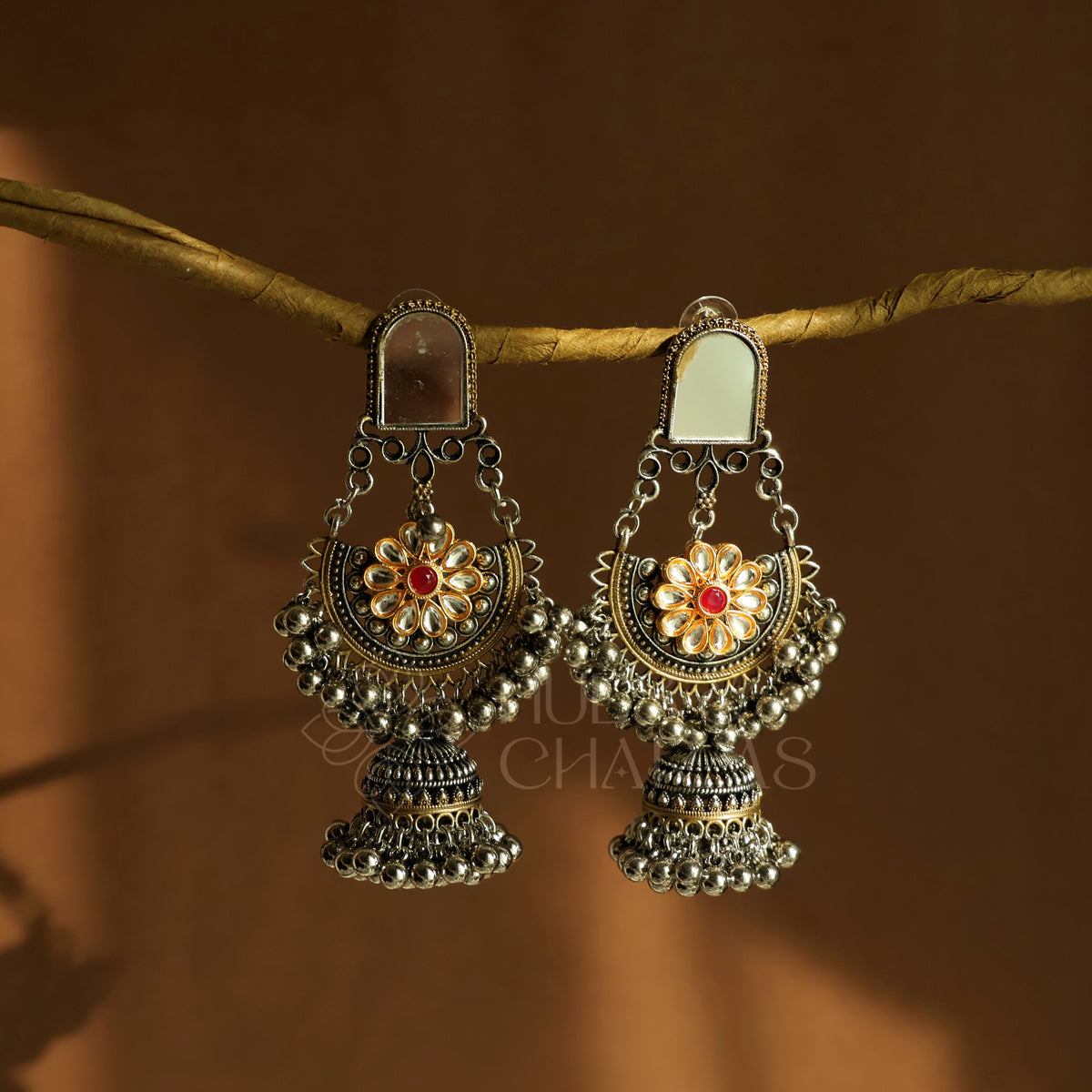 OXIDIZED DUAL TONE GULNAAR JHUMKA EARRINGS