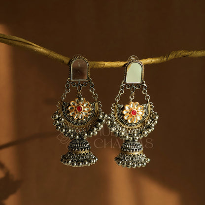 OXIDIZED DUAL TONE GULNAAR JHUMKA EARRINGS