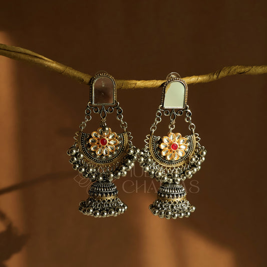 OXIDIZED DUAL TONE GULNAAR JHUMKA EARRINGS