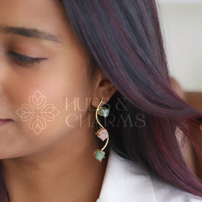 GOLDEN RAW STONE IVY ARC EARRINGS (Colours available)