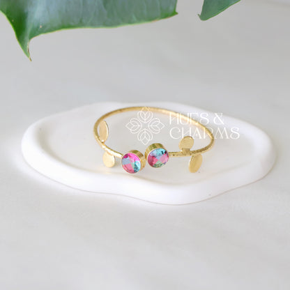 TEXTURED 2 STONE ADJUSTABLE GLOSSY BANGLE (COLOURS AVAILABLE)