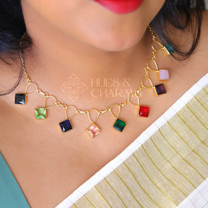 MULTICOLOR GLOSSY DROP NECKLACE SET