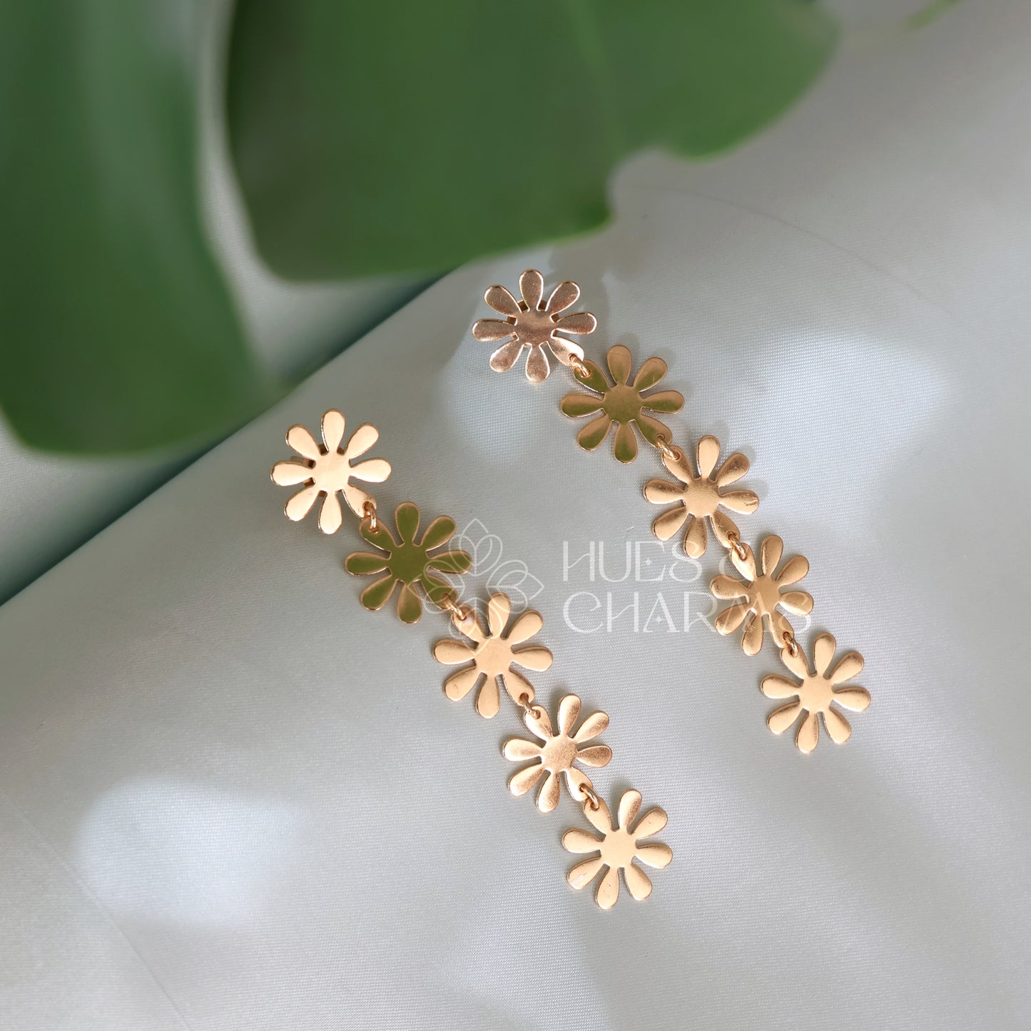 GOLDEN DAISY FLOWER 5 LAYER DROP EARRINGS