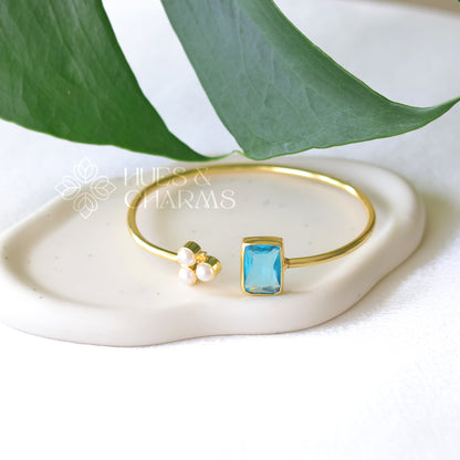 SQUARE GLOSSY STONE WITH PEARL BANGLE (COLOURS AVAILABLE)