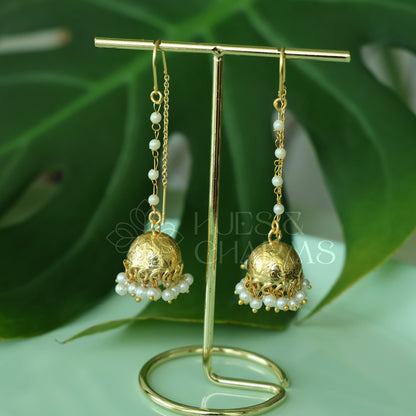 NEEDLE AND THREAD FLORAL EMBOSSED  PEARL JHUMKA EARRINGS