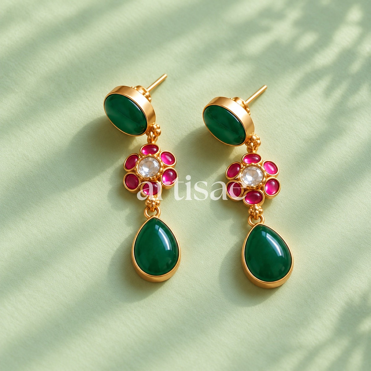 FLORENTINA NATURAL STONE NECKLACE SET - GREEN ONYX