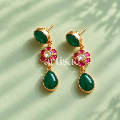 FLORENTINA NATURAL STONE NECKLACE SET - GREEN ONYX