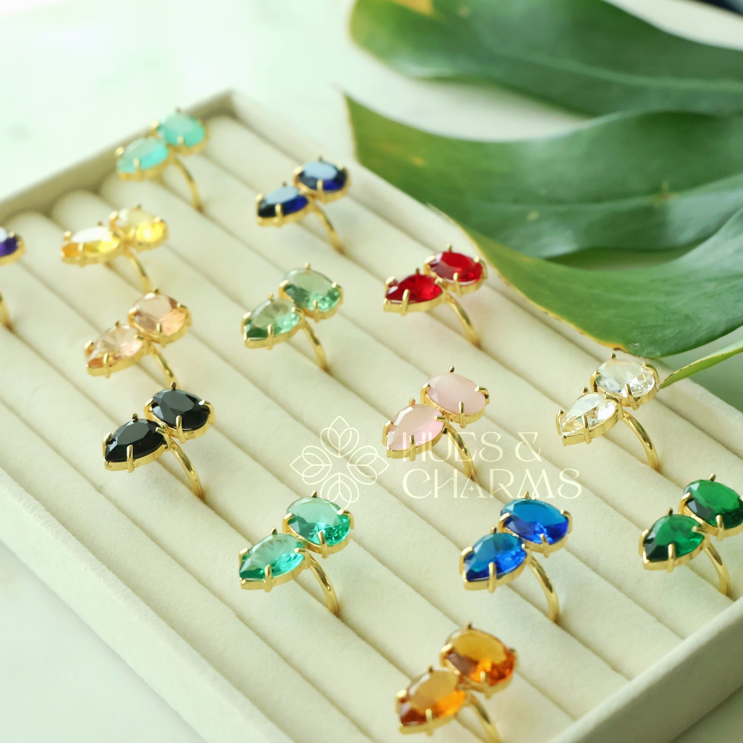 GLOSSY OVAL & TEARDROP ADJUSTABLE RING (COLOURS AVAILABLE)