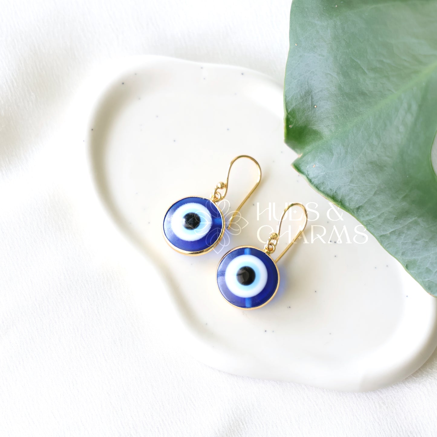 GOLDEN EVIL EYE DROP EARRINGS