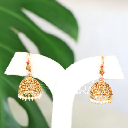 GOLDEN SHRISHTI SIMPLE JHUMKA
 WITH PEARLS