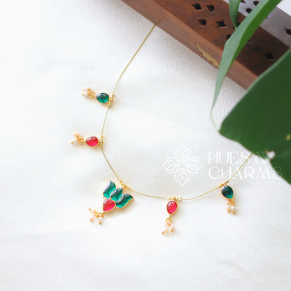 LOTUS FLOATING NECKPIECE - GREEN & PINK