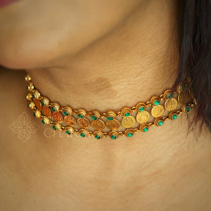 GOLDEN AISHWARYA KASU LAKSHMI CHOKER SET (Colours available)