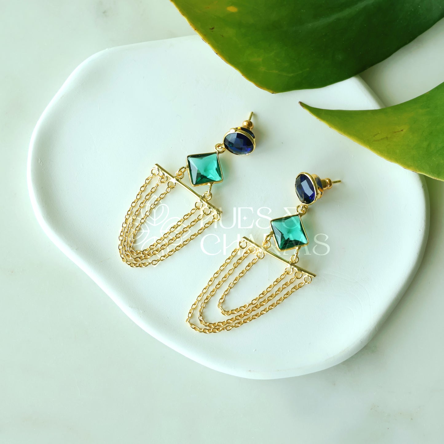 GOLDEN GLOSSY CHAINED ALLURE DANGLER EARRINGS (COLOURS AVAILABLE)