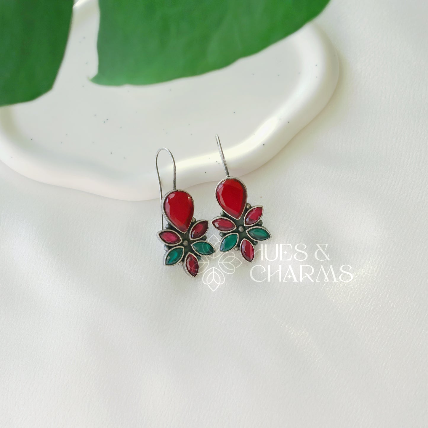 OXIDIZED LEAF DROP EARRINGS ( COLOURS AVAILABLE )