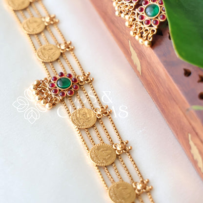 TRADITIONAL 5 LAYER LAKSHMI COIN CHOKER SET
