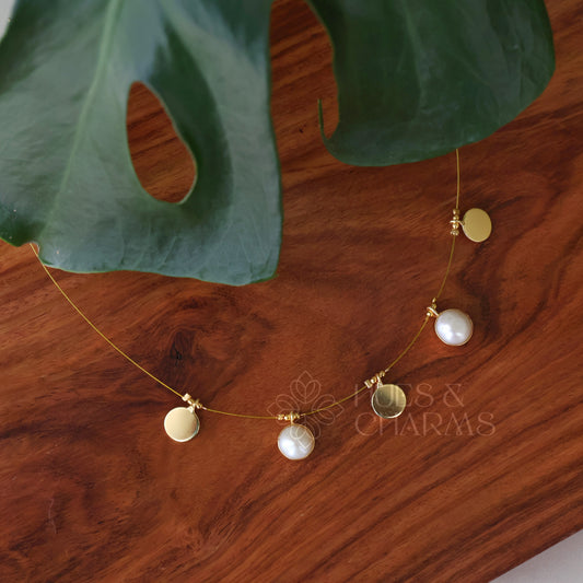 WHITE PEARL AND COIN FLOATING NECKPIECE