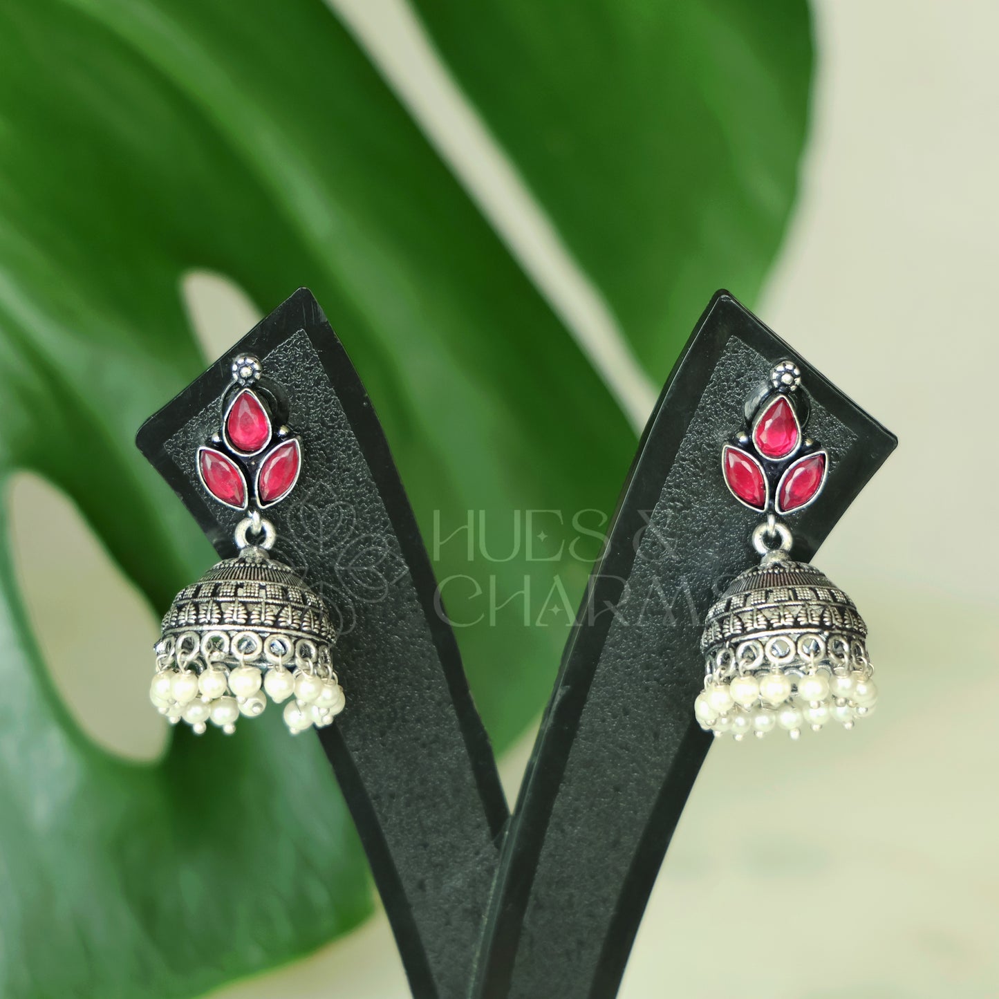 OXIDISED 3 DROP JHUMKAS WITH CLUSTER PEARLS( COLOURS AVAILABLE )