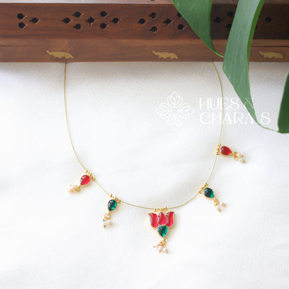 LOTUS FLOATING NECKPIECE - PINK & GREEN