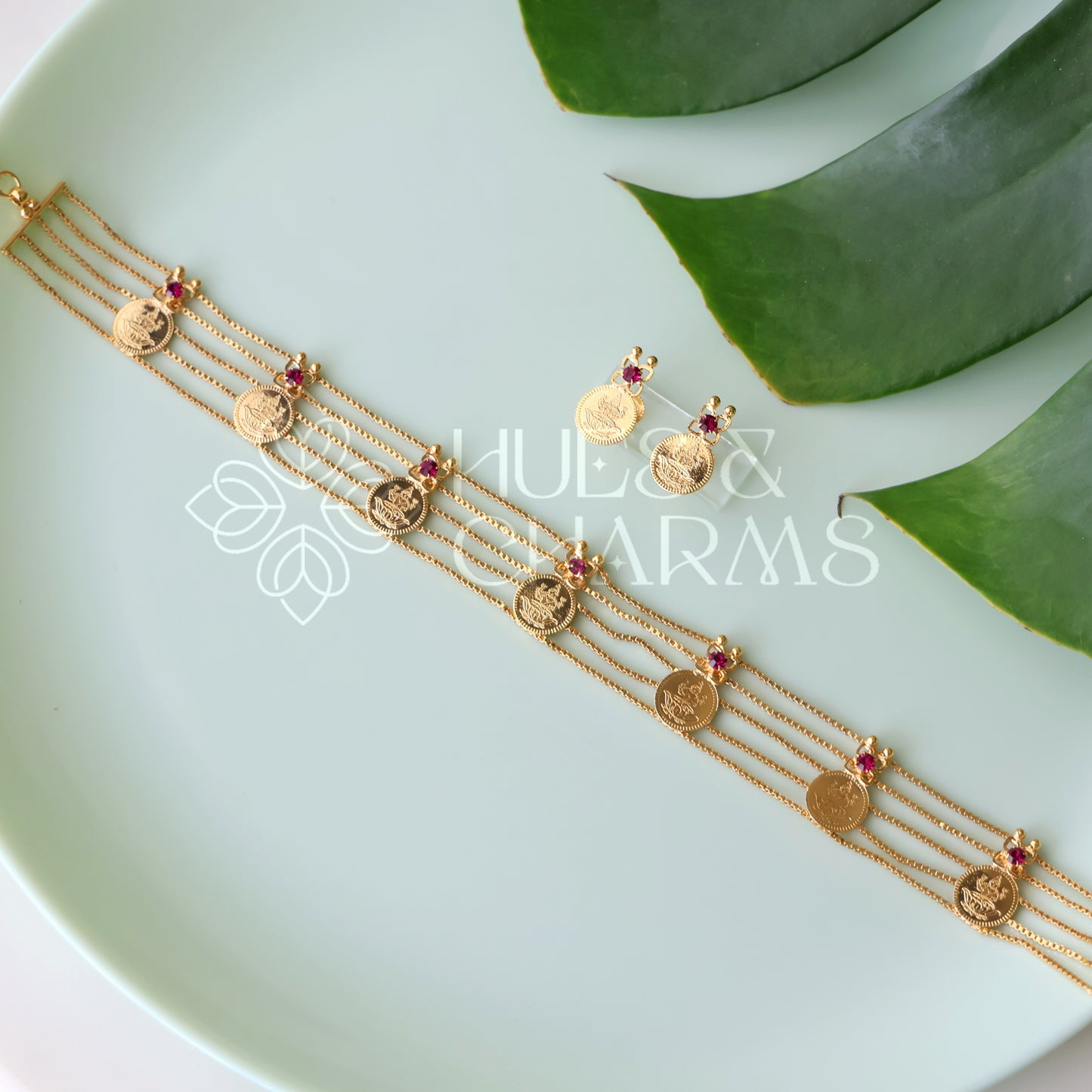 TRADITIONAL KASHU LAKSHMI COIN CHOKER SET | GOLD PLATED