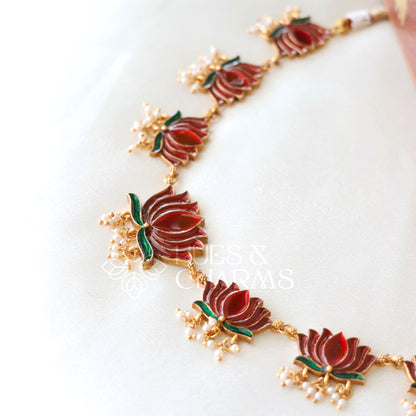 LOTUS ENAMEL GUTTAPUSALU NECKLACE SET(OPTIONS AVAILABLE)
