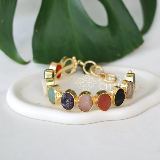 GOLDEN BOLD RAW STONE BANGLE BRACELET (COLOURS AVAILABLE)