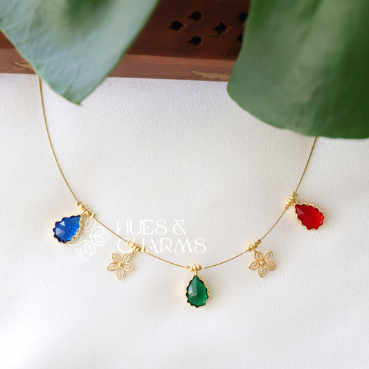 MULTICOLOUR GLOSSY DROP FLORAL FLOATING NECKPIECE