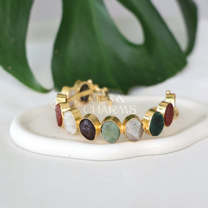 GOLDEN BOLD RAW STONE BANGLE BRACELET (COLOURS AVAILABLE)