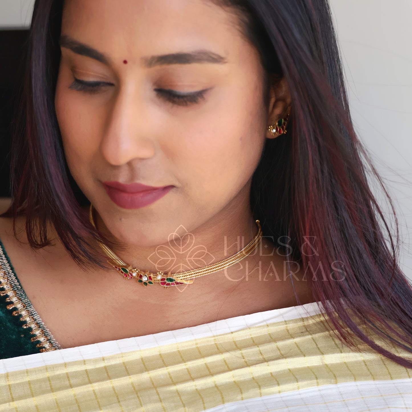 GOLDEN LOTUS & PARROT JADAU CHOKER SET | PREMIUM JEWELLERY