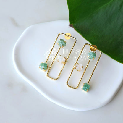 GOLDEN RAW STONE AURORA FRAME EARRINGS (Colours available)