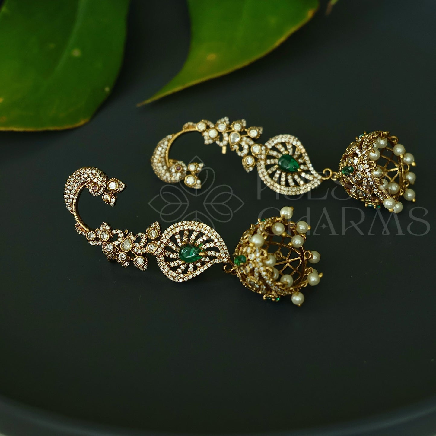 STATEMENT MAYURA AD EAR CUFF JHUMKA WITH PEARLS ( Colours available)|Premium jewellery
