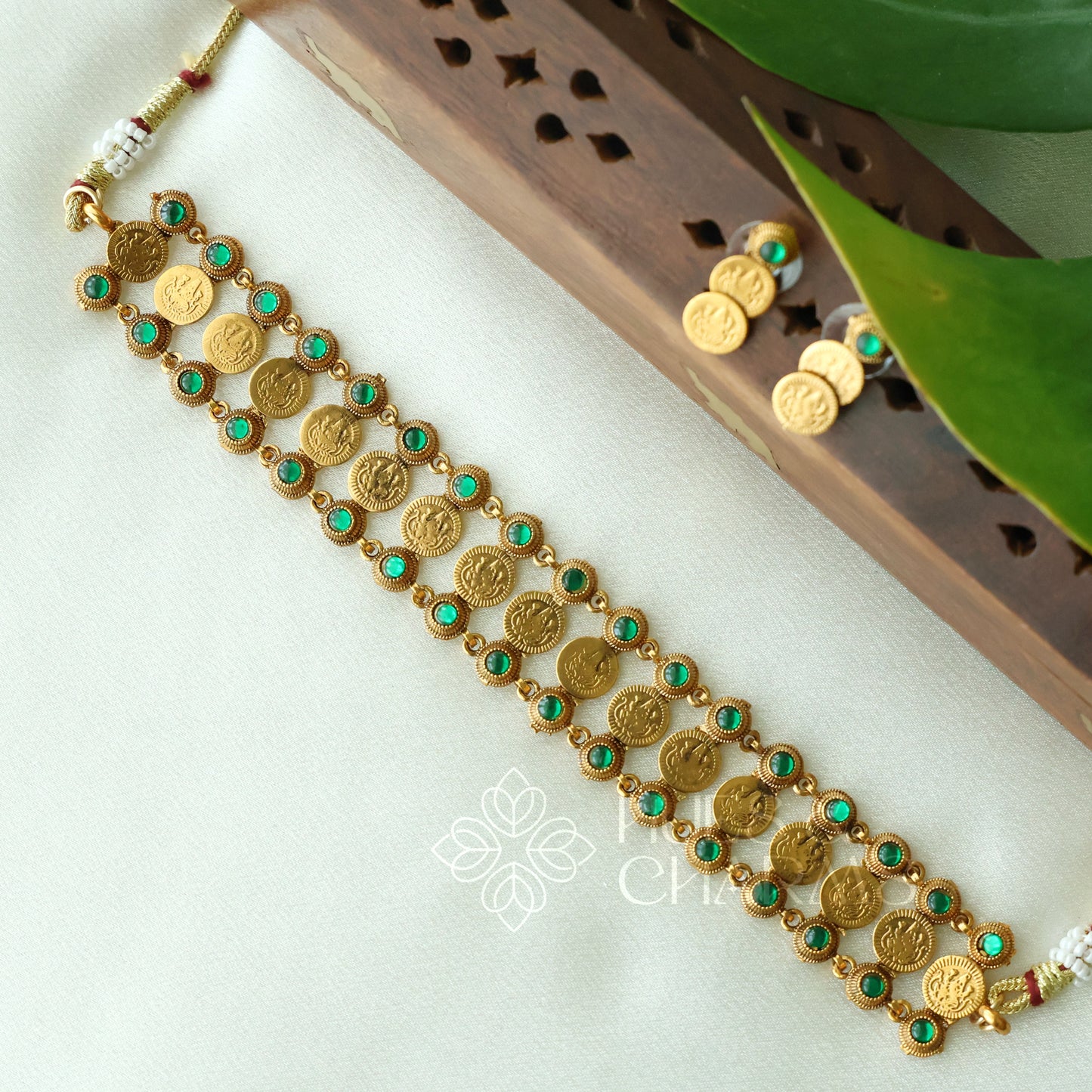 GOLDEN AISHWARYA KASU LAKSHMI CHOKER SET (Colours available)