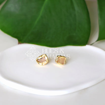 GOLDEN SMALL RAW STONE STUD EARRINGS (COLOURS AVAILABLE)