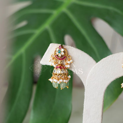 GOLDEN  ANVIKA KUNDAN  KEMP JHUMKA WITH PEARLS | PREMIUM JEWELLERY