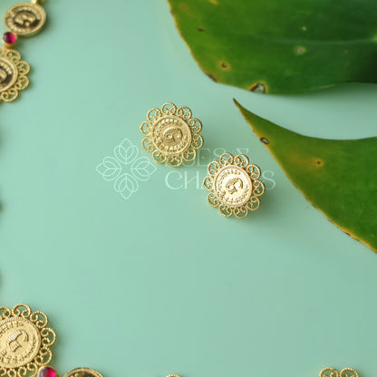TRADITIONAL RUBY COIN NECKPIECE SET| GOLD PLATED (NON IDOL VERSION)