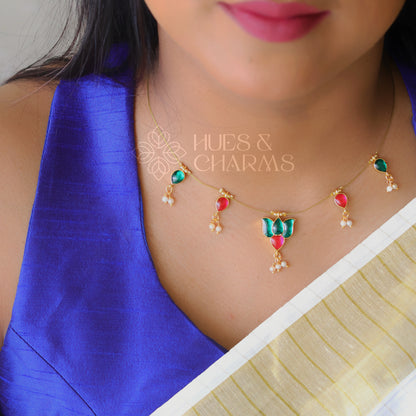 LOTUS FLOATING NECKPIECE - GREEN & PINK