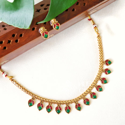 GOLDEN RUBY AND GREEN KEMP NECKLACE SET
