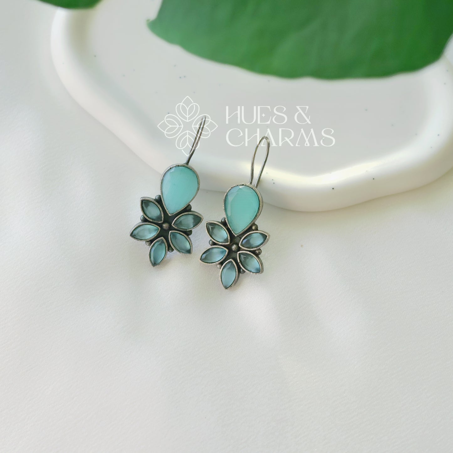 OXIDIZED LEAF DROP EARRINGS ( COLOURS AVAILABLE )