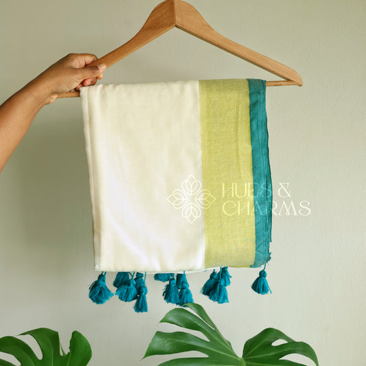 PURE MUL COTTON SAREE  -PACHAPOO (OFFWHITE)