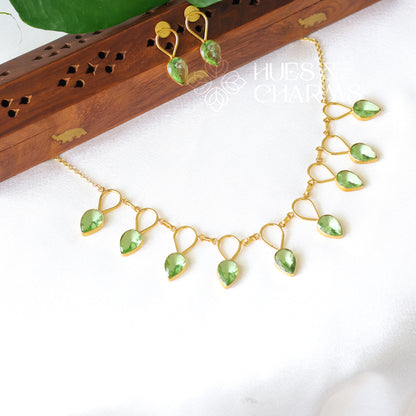 LIGHT GREEN GLOSSY DROP NECKLACE SET