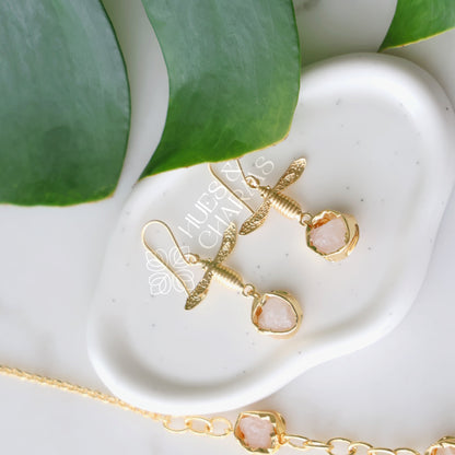 GOLDEN RAW STONE ENCHANTED DRAGONFLY NECKLACE SET (Colours available)