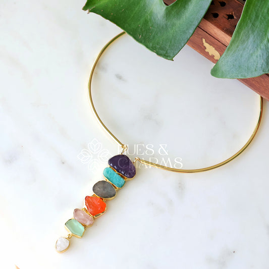GOLDEN RAW STONE CASCADE NECK CUFF (COLOURS AVAILABLE)