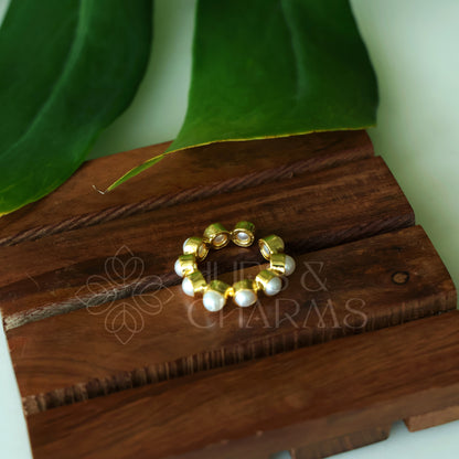 GOLDEN ORBIT PEARL ADJUSTABLE RING