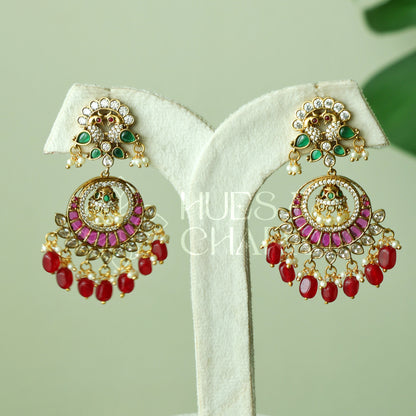 GOLDEN MAYURIKA KEMP CHANDBALI EARRINGS| PREMIUM JEWELLERY (Colours available)