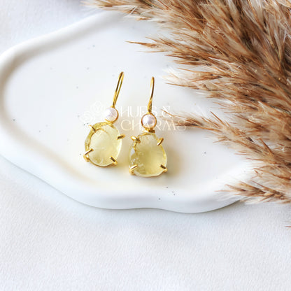 RAW STONE DROP WITH PEARL (COLOURS AVAILABLE )