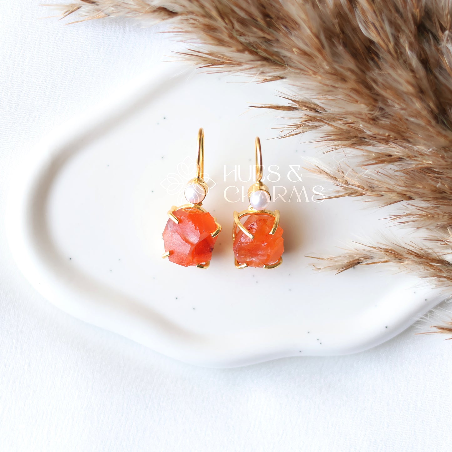 RAW STONE DROP WITH PEARL - CARNELIAN